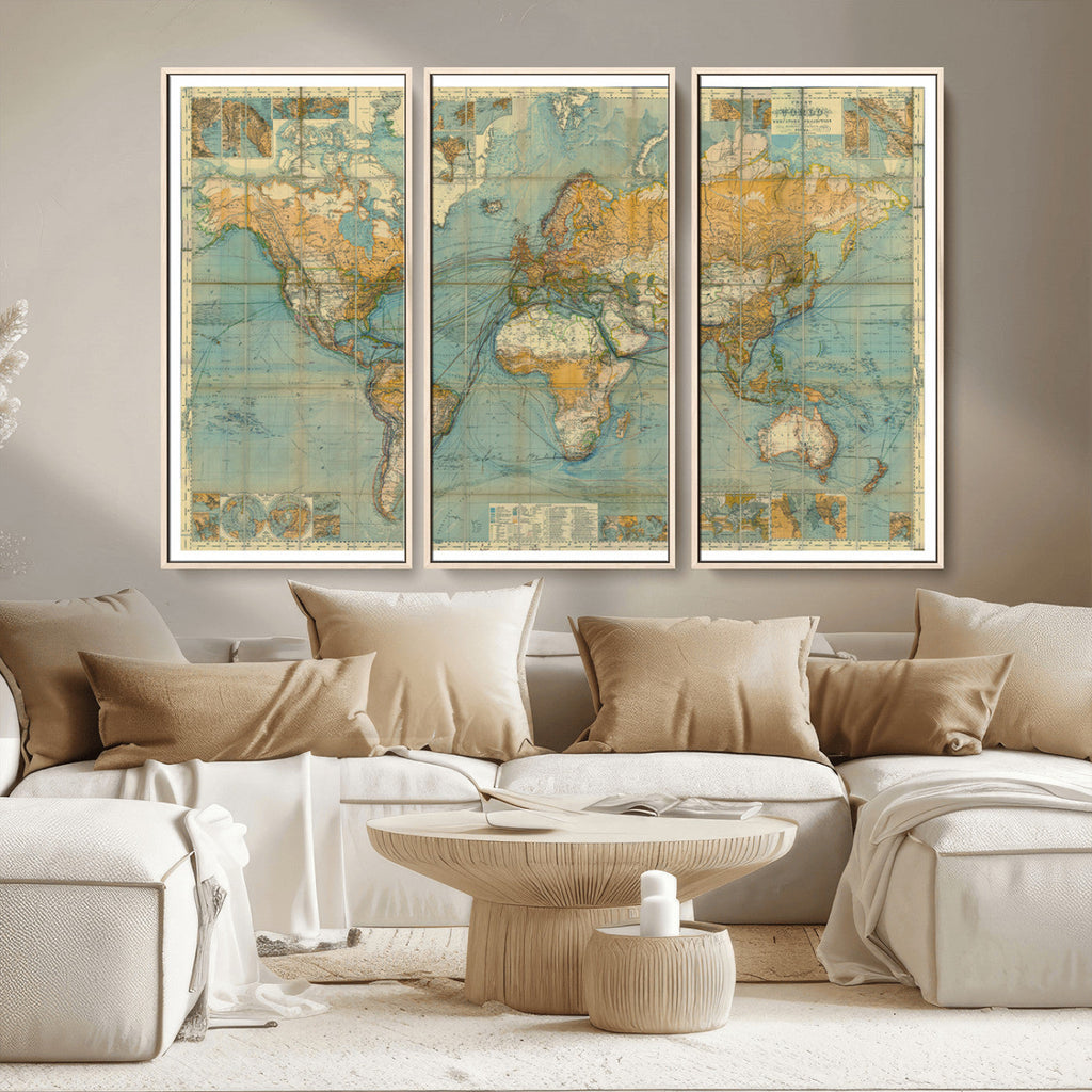 Push Pin World Map Canvas Print | Travel Tracker Wall Art for Couples
