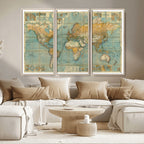 Push Pin World Map Canvas Print | Travel Tracker Wall Art for Couples