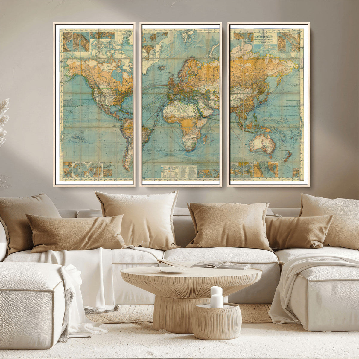 Push Pin World Map Canvas Print | Travel Tracker Wall Art for Couples