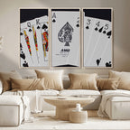 Poker Wall Art - Playing Cards Canvas Wall Art Print - Ace of Spades and Royal Flush Design