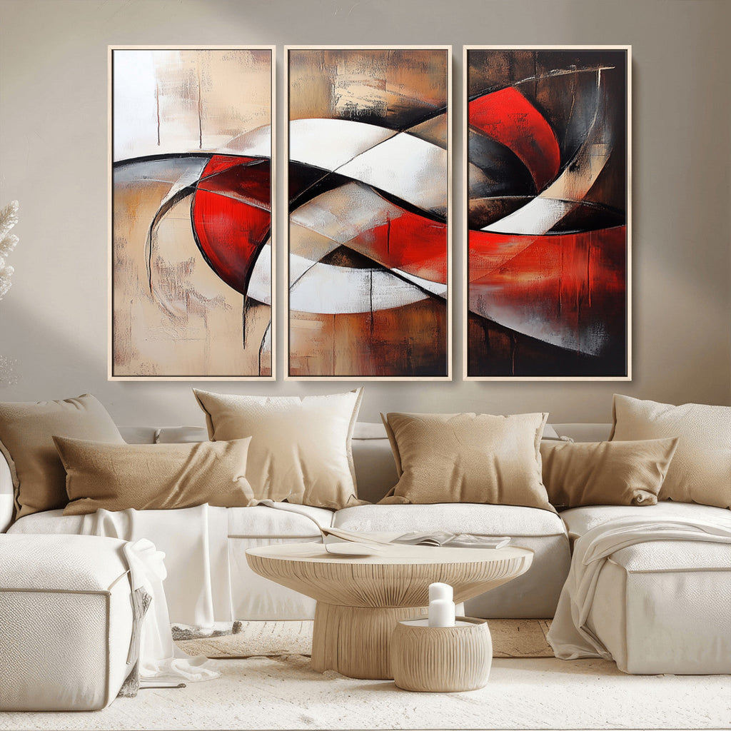 Abstract Wall Art - Modern Red and White Canvas Wall Art