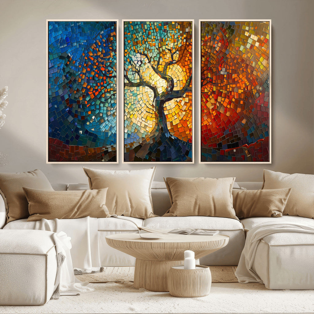 Yggdrasil Tree of Life Mosaic Stained Glass Wall Art Canvas Print