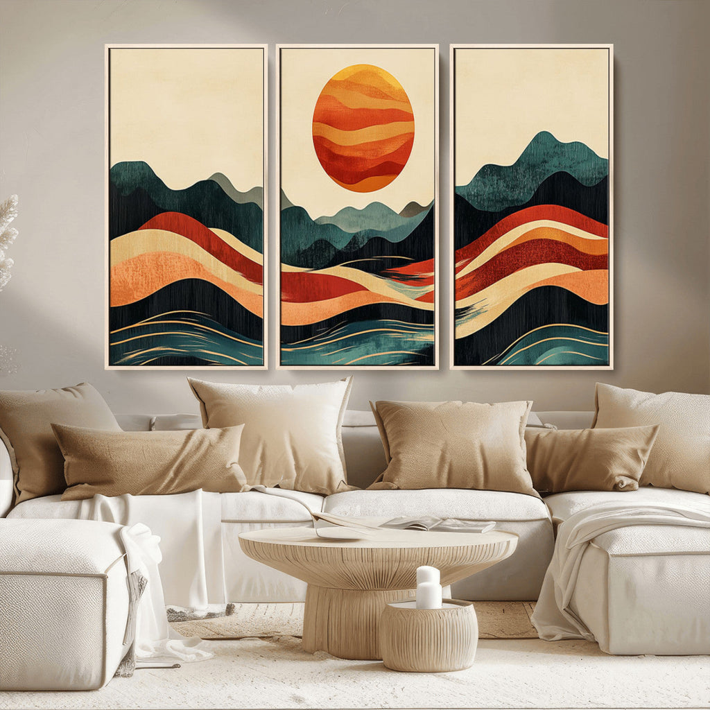 Mountain Triptych Wall Art Canvas Print | Western Boho Pine Tree Nature Print