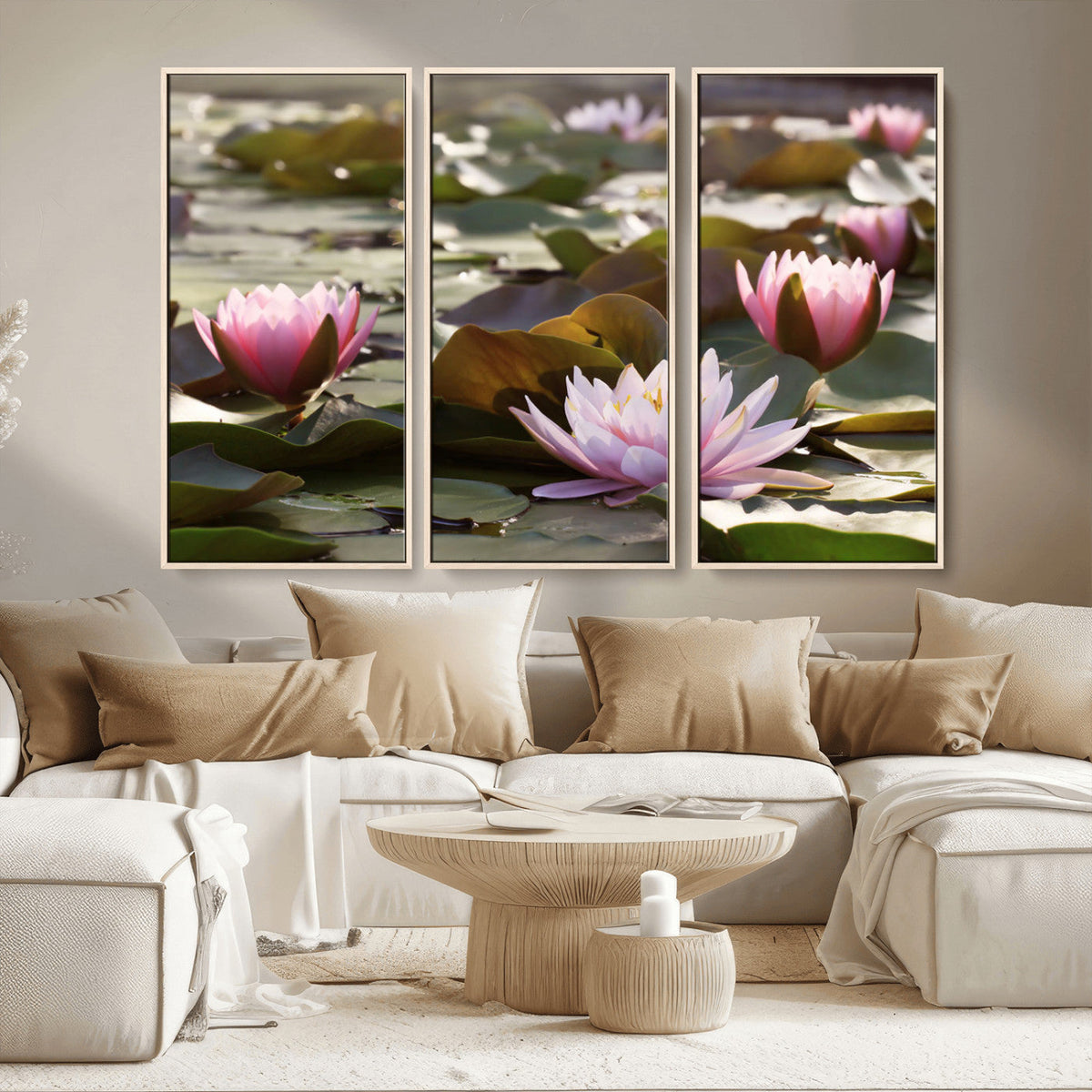 Lotus Flower Wall Art Canvas Print, Water Lily Large Wall Art for Yoga Room Decor