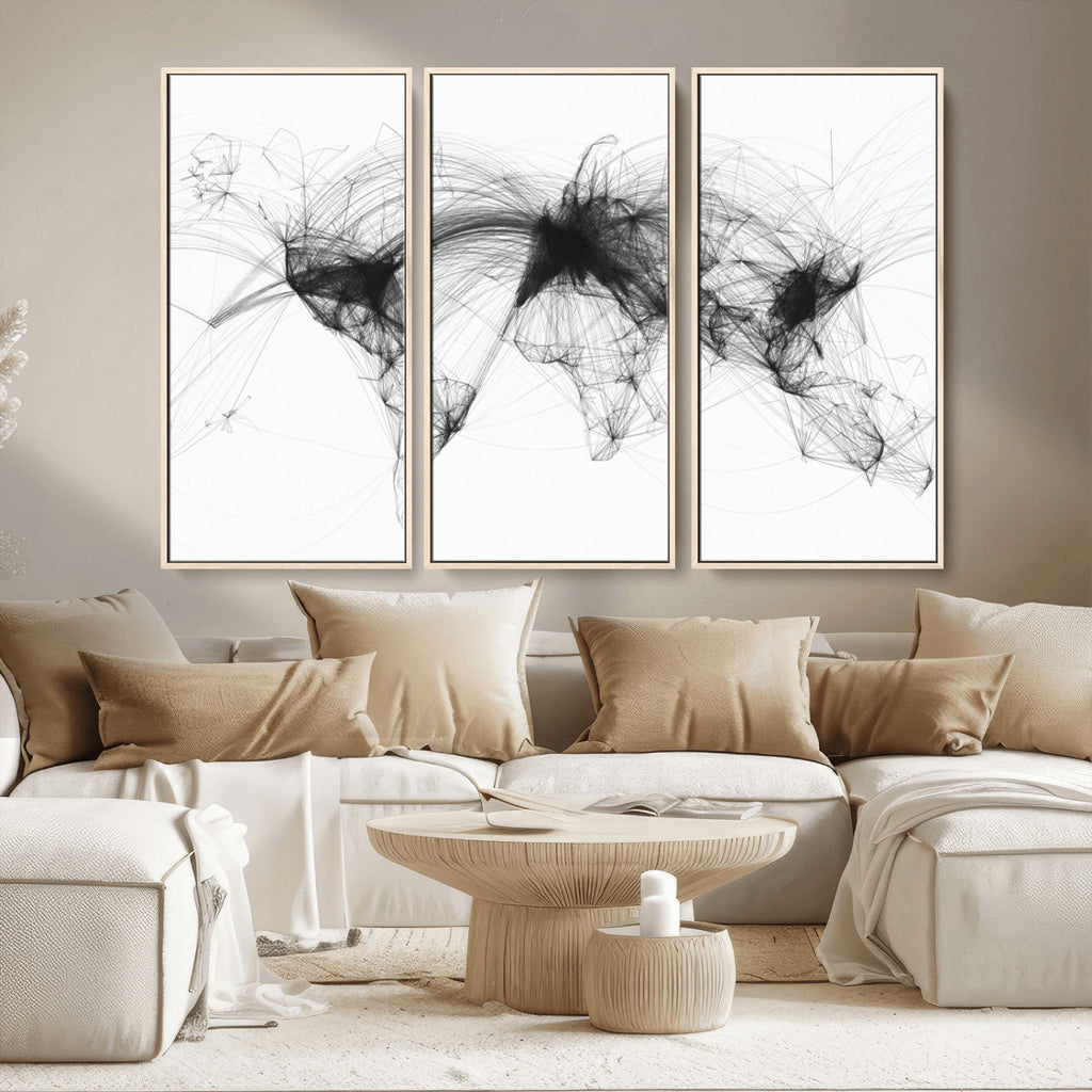Flight Routes Air Traffic Map Canvas Wall Art, World Flight Routes Print