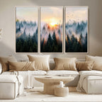 Abstract Forest Wall Art, Serene Nature Canvas Print with Misty Forest Design for Modern Home Decor