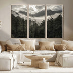 Moody Forest Wall Art | Framed Mountain Fog Canvas Artwork