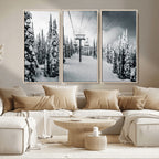 Snowy Pines Wall Art Canvas Print | Ski Lift in a Winter Forest