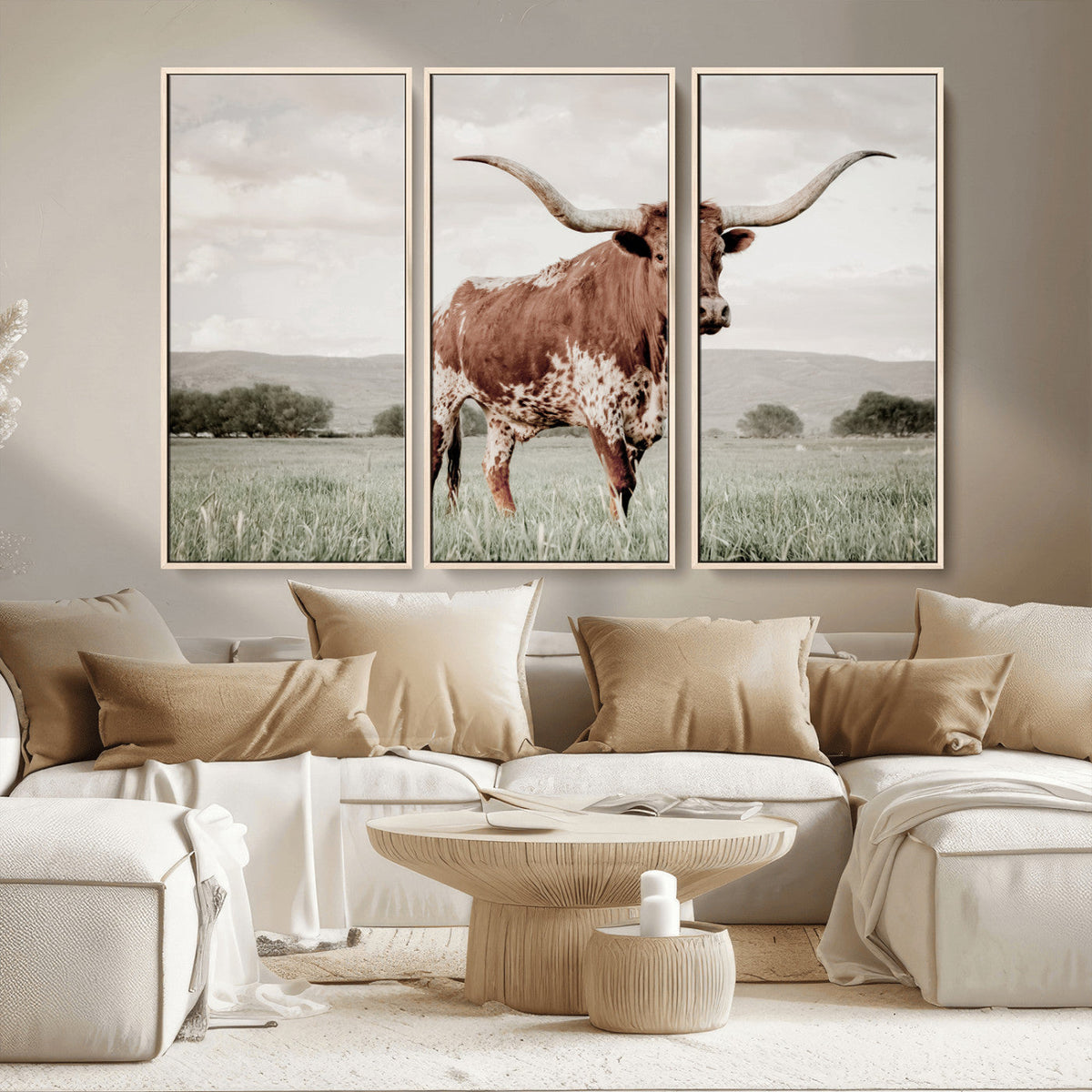 Texas Longhorn Wall Art | Framed Spotted Cattle Canvas