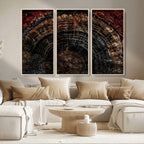 Dark Wood Ring Wall Art Canvas Print, Framed Abstract Tree Slice Print, Rustic Wood Grain Decor