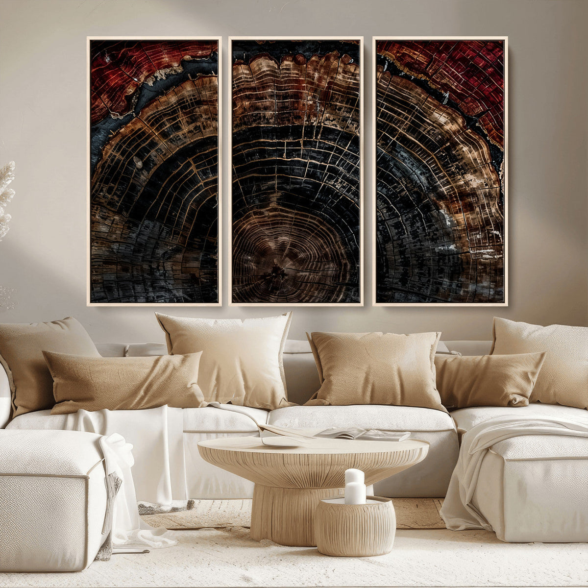 Dark Wood Ring Wall Art Canvas Print, Framed Abstract Tree Slice Print, Rustic Wood Grain Decor