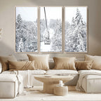 Snowy Ski Lift Wall Art | Framed Winter Mountain Canvas