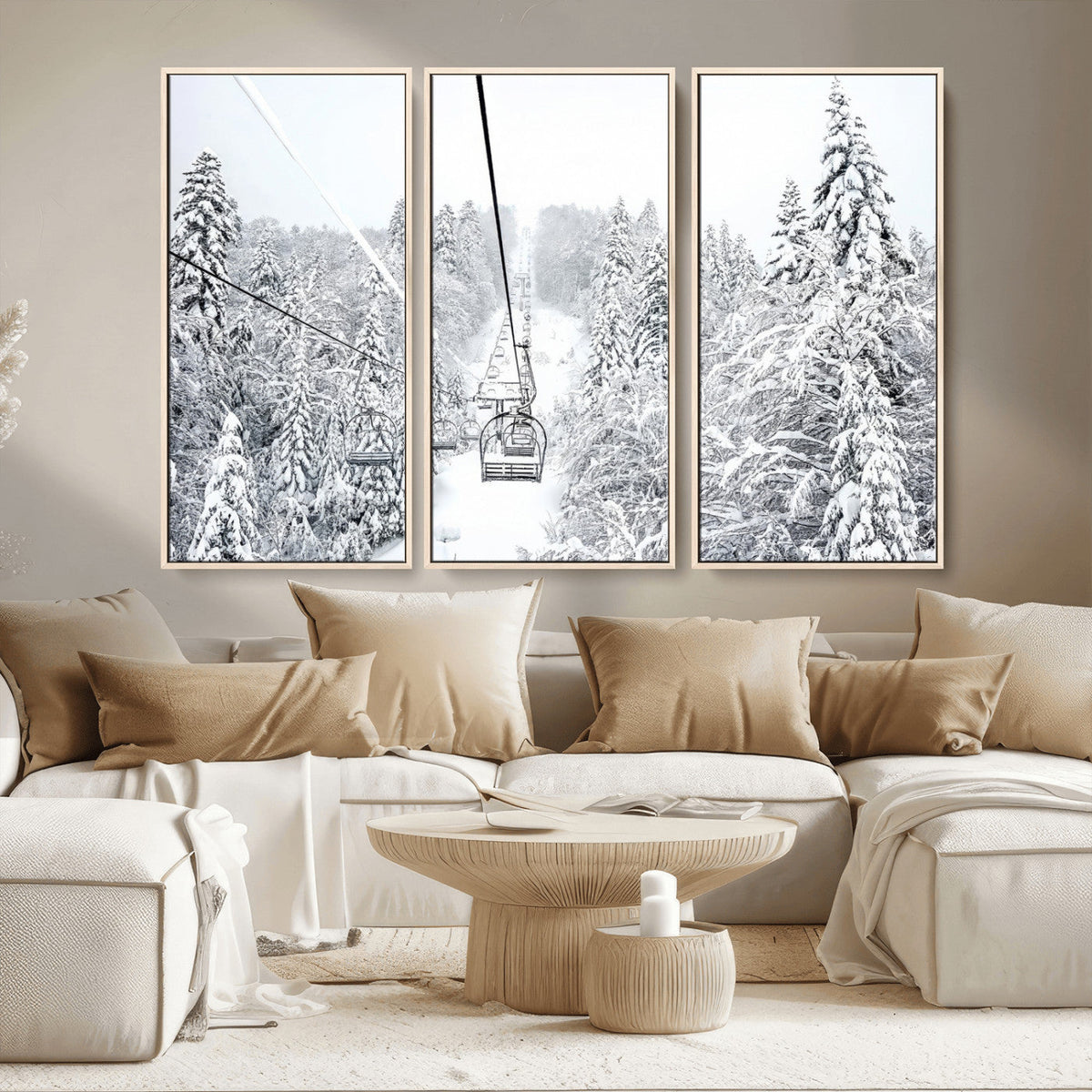 Snowy Ski Lift Wall Art | Framed Winter Mountain Canvas