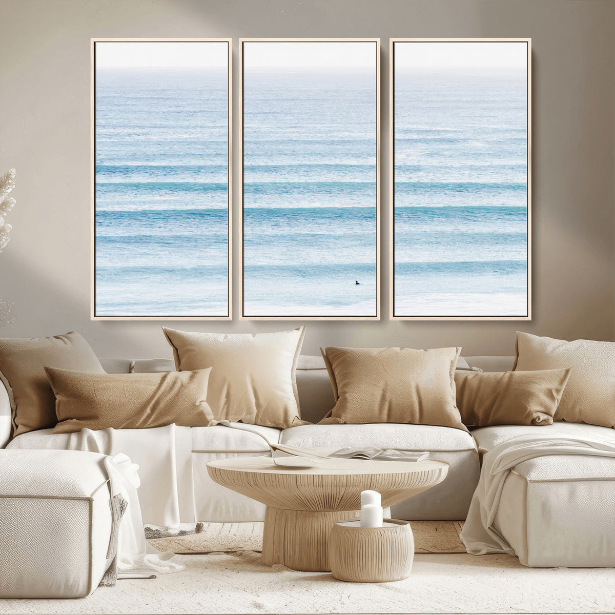 Ocean Wave Surfer Wall Art | Framed Minimal Seascape Canvas