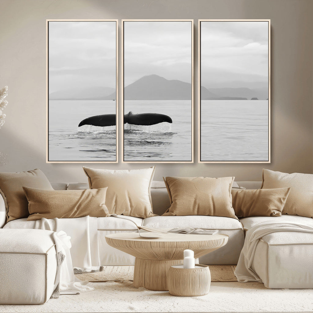 Whale Tail Wall Art | Framed Black White Ocean Canvas