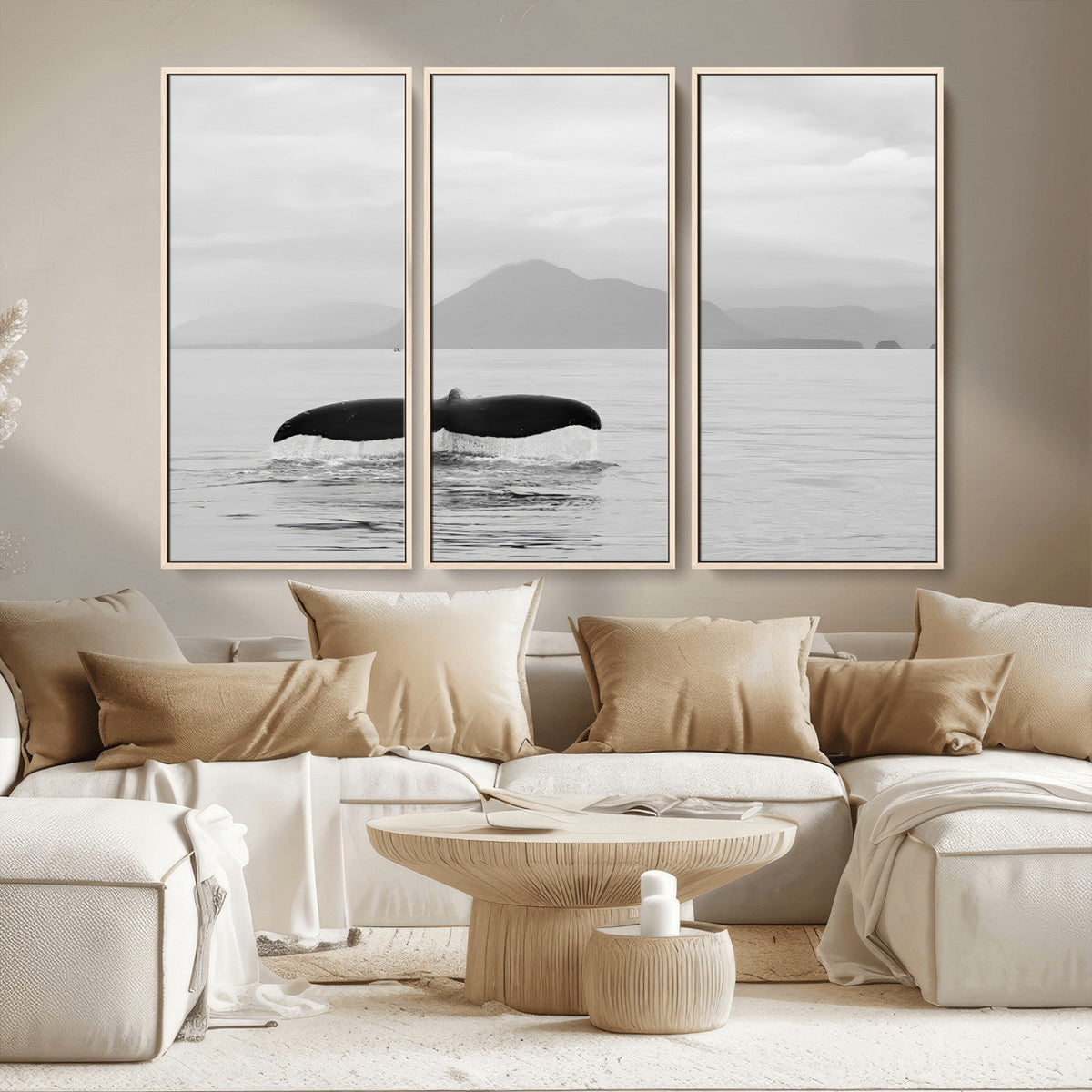 Whale Tail Wall Art | Framed Black White Ocean Canvas