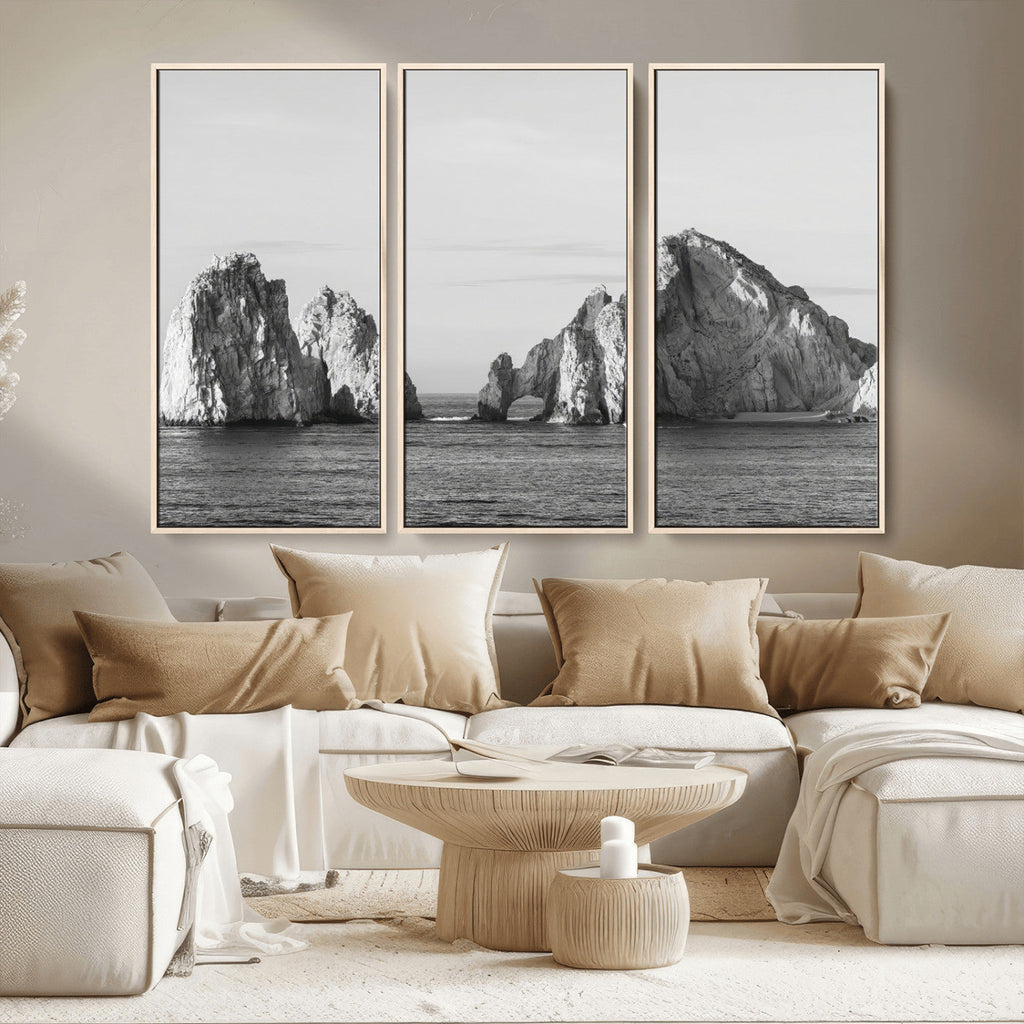 Coastal Wall Art | Framed Black White Ocean Canvas Artwork