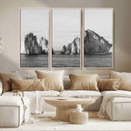 Coastal Wall Art | Framed Black White Ocean Canvas Artwork