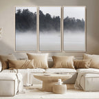 Surfer Fog Wall Art Canvas Print, Framed Foggy Beach and Coastal Surf Scene