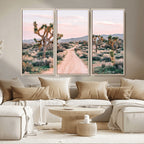 Joshua Tree Wall Art Canvas Print, Framed Desert Road Scene at Sunset