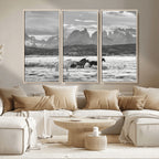 Wild Horses Wall Art | Framed Black White Mountain Canvas