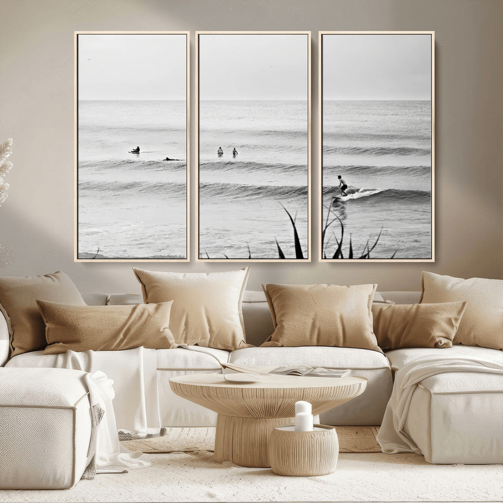 Surfer Silhouette Wall Art | Framed Calm Ocean Canvas