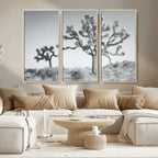 Joshua Tree Wall Art Canvas Print, Framed Black and White Desert Landscape Artwork