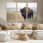 Bison Wall Art Canvas Print, Framed American Buffalo Rustic Western Artwork