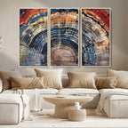 Tree Rings Wall Art Canvas Print, Framed Petrified Wood Modern Rustic