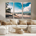 Tropical Beach Wall Art Canvas Print, Framed Ocean Waves Relaxing Seascape
