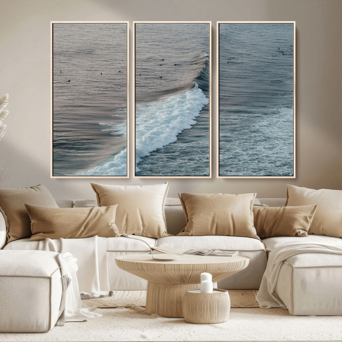 Ocean Waves Wall Art Canvas Print, Framed Coastal Serenity Surf Scene