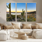 Saguaro Cactus Wall Art Canvas Print, Framed Desert Sunset Southwestern