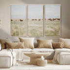 Bison Herd Wall Art Canvas Print, Framed Western Ranch Nature Scene