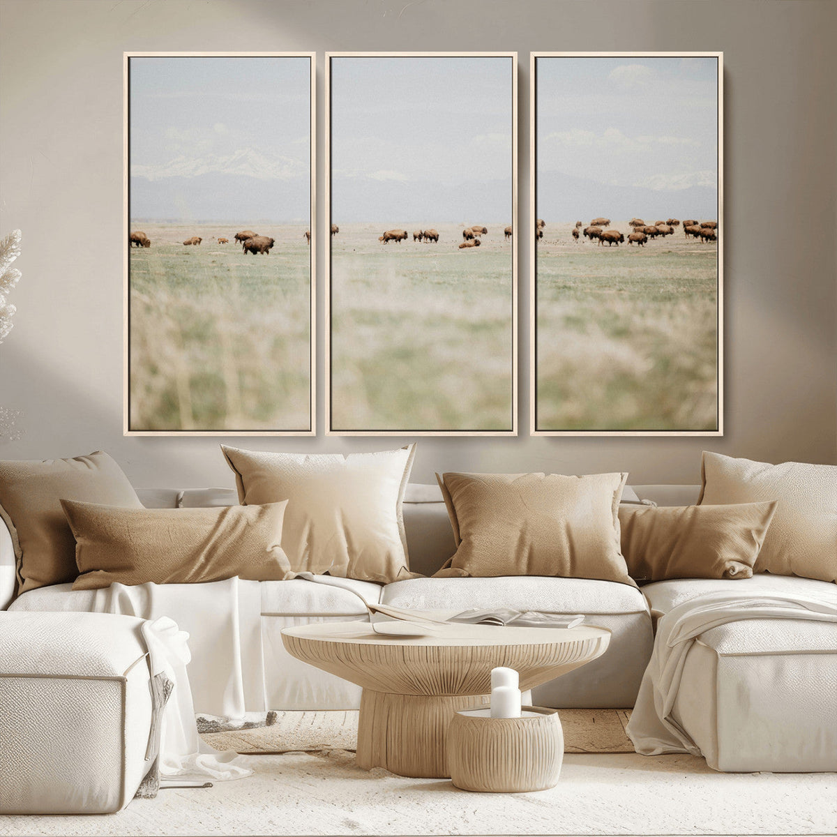 Bison Herd Wall Art Canvas Print, Framed Western Ranch Nature Scene