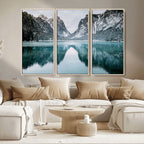 Mountain Lake Wall Art Canvas Print, Framed Toblacher See Winter Wonderland