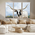 Texas Longhorn Wall Art Canvas Print, Framed Western Rustic Farmhouse