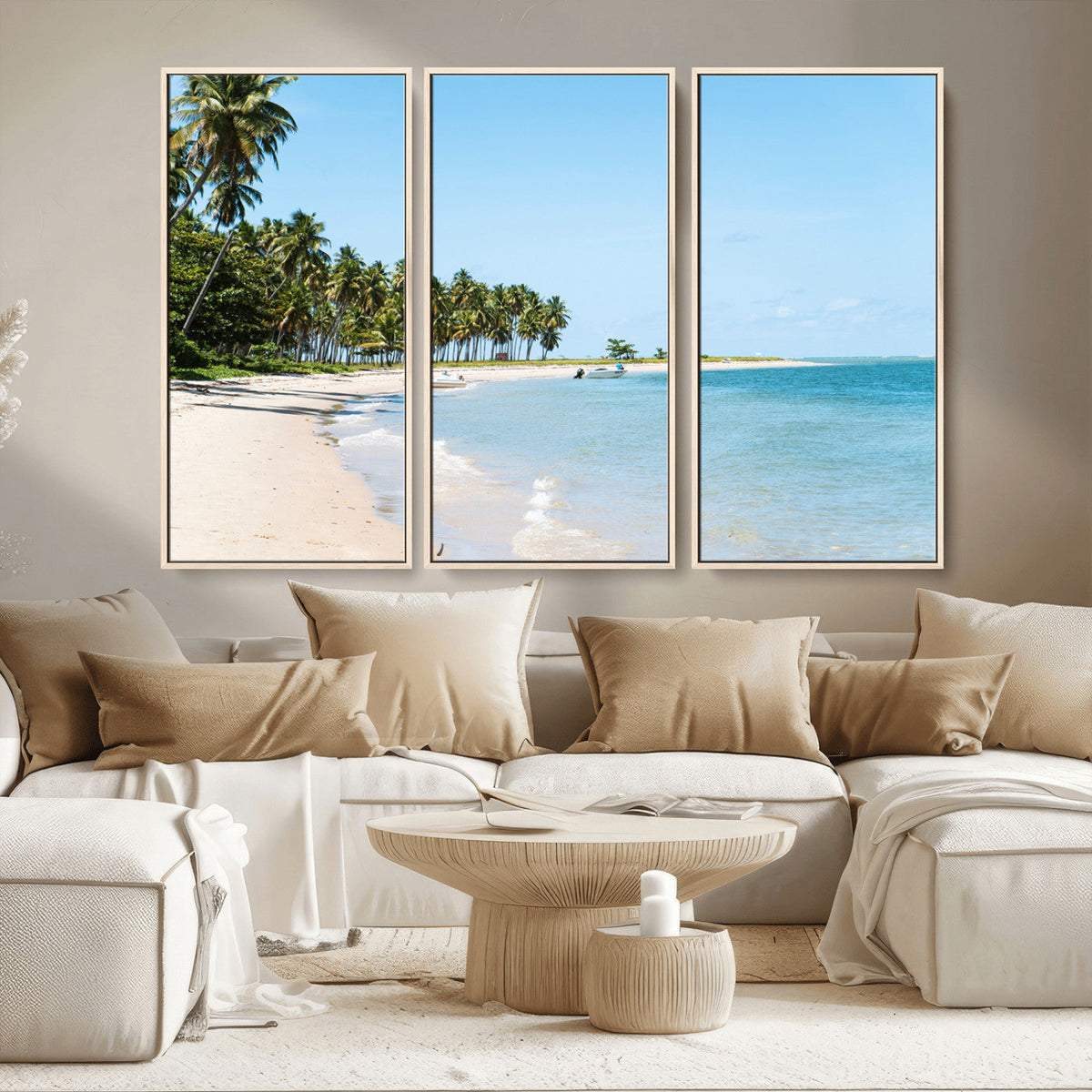 Palm Tree Coast Wall Art Canvas Print, Framed Island Getaway with Crystal Blue Water