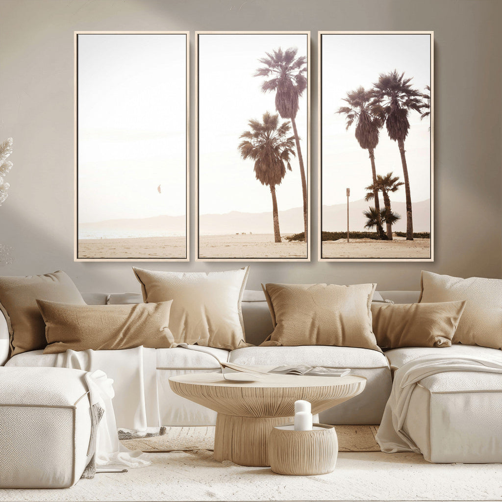 Coastal Light Wall Art Canvas Print, Framed Relaxing Shoreline Art, Minimalist Ocean Tropical Decor