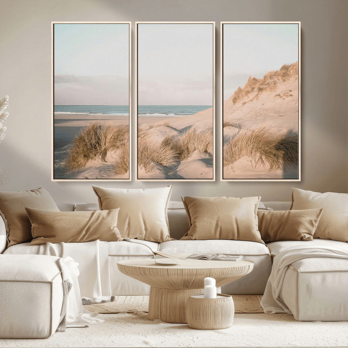 Beach Landscape Wall Art Canvas Print, Framed Sand Dune Photography, Minimalist Seascape Coastal Decor
