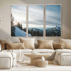 Snowy Mountains Wall Art Canvas Print, Framed Alpine Landscape Frosty Peaks Artwork
