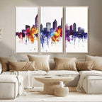 Atlanta Skyline Wall Art Canvas Print, Framed Colorful Watercolor Cityscape