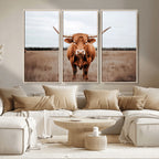 Longhorn Bull Wall Art Canvas Print, Framed Rustic Decor