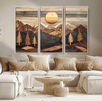 Wooden Mountain Layers Art | Rustic Pine Tree Landscape