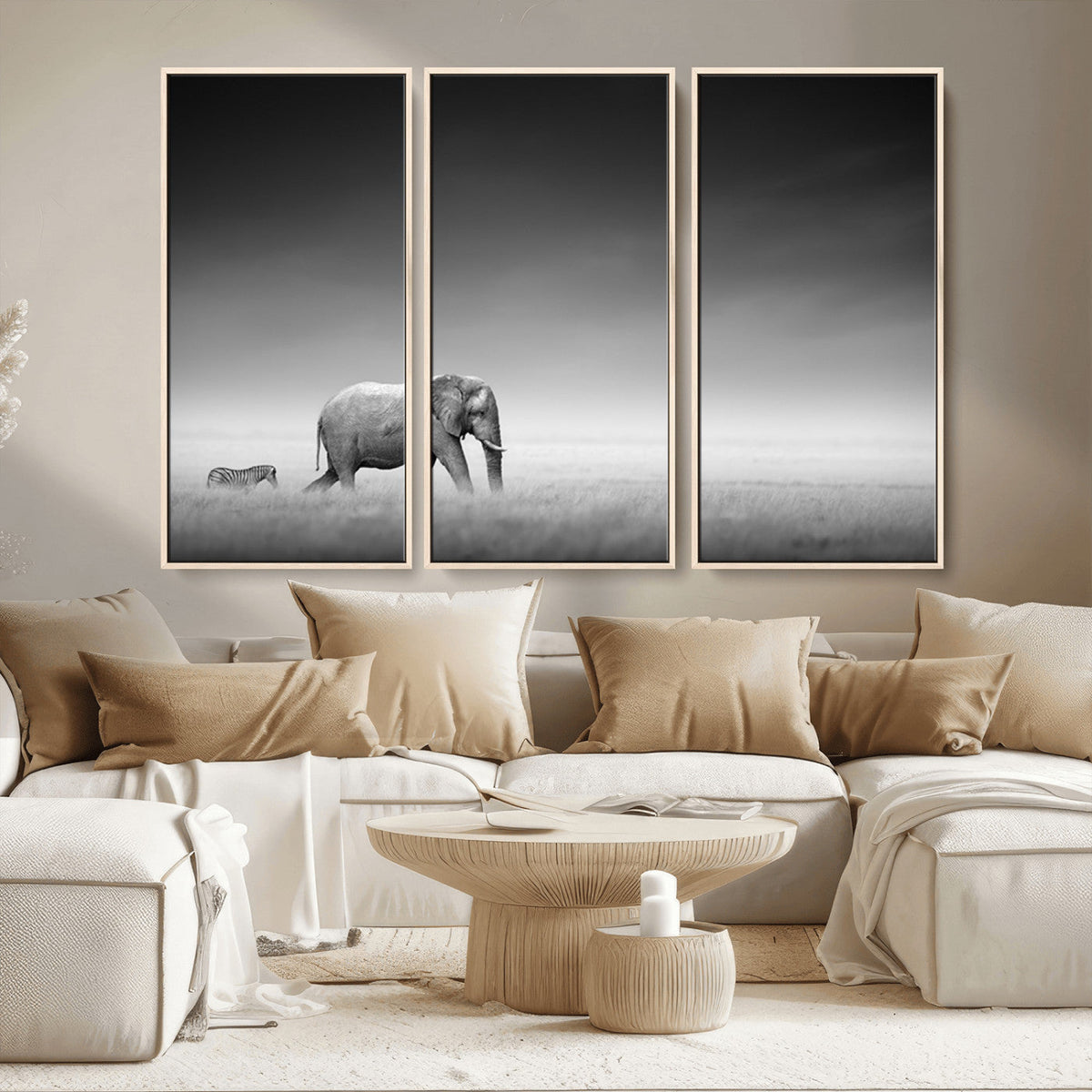 Elephant and Zebra Wall Art Canvas Print, Modern Artwork