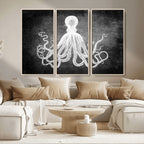 Black White Octopus Wall Art Canvas Print