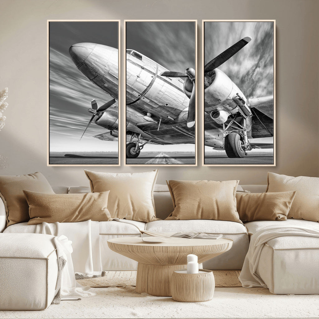 Vintage Airplane on Runway Canvas Print