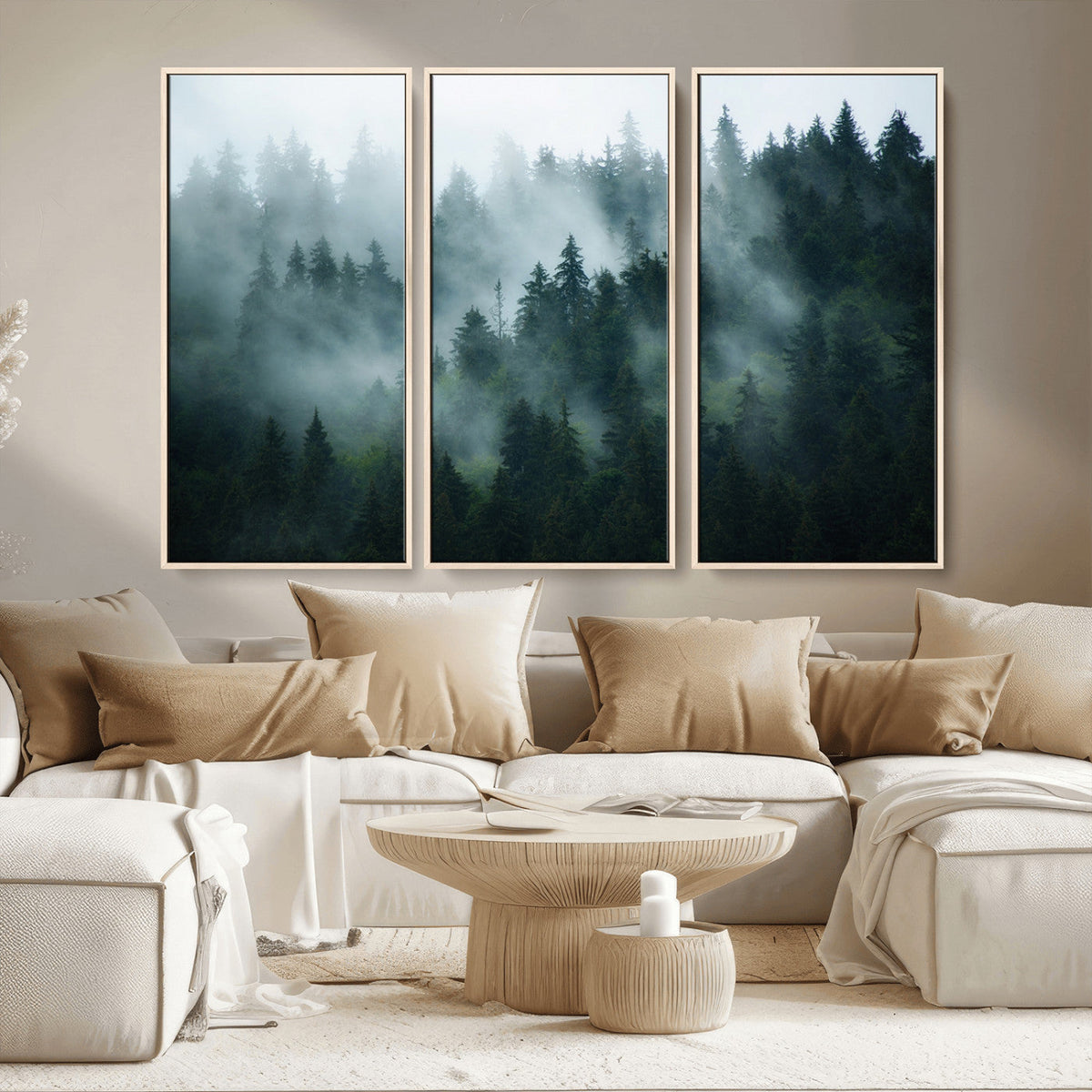Misty Forest Wall Art | Serene Green Landscape Canvas Print