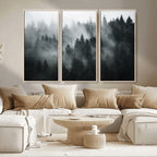 Foggy Forest Wall Art Canvas Print | 3 Panel Large Misty Landscape