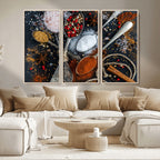 Spices and Seasonings Canvas Wall Art | Colorful Triptych Kitchen Decor