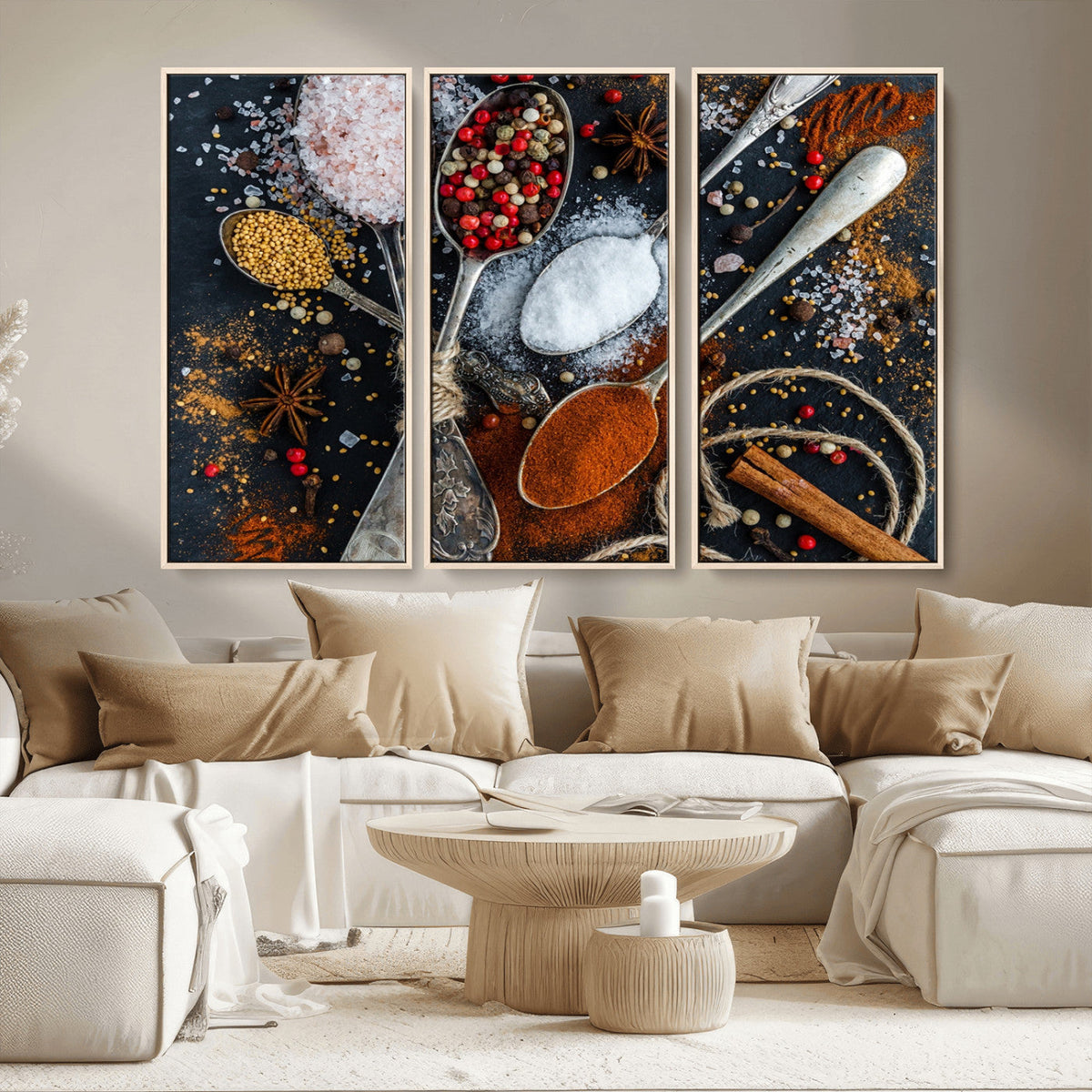 Spices and Seasonings Canvas Wall Art | Colorful Triptych Kitchen Decor